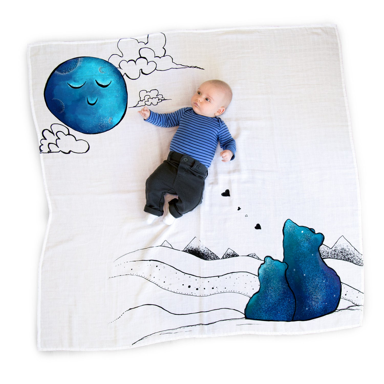 100% Cotton Baby Milestone Blanket Swaddle - Mama Bear Blue