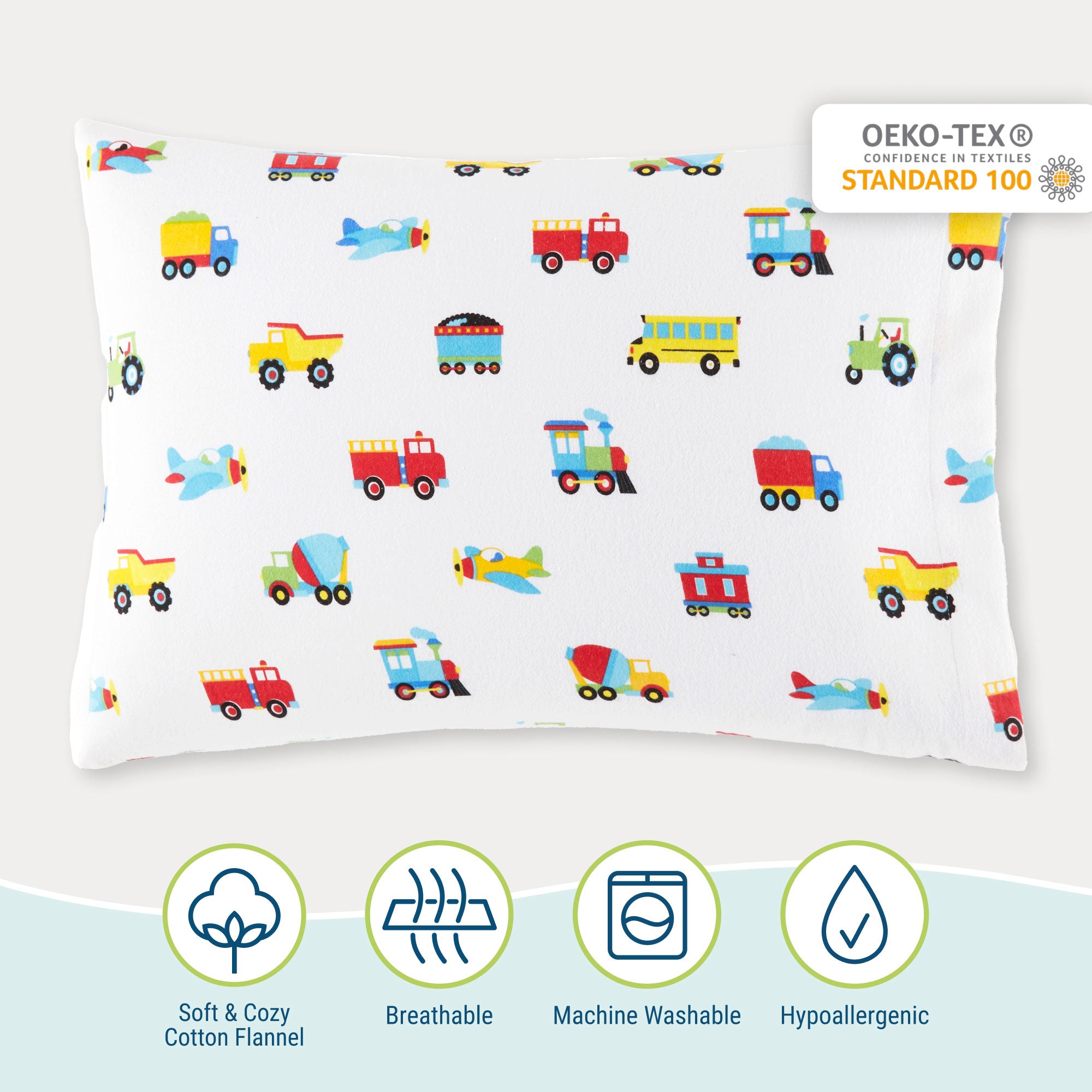 Trains, Planes & Trucks 100% Cotton Flannel Pillowcase