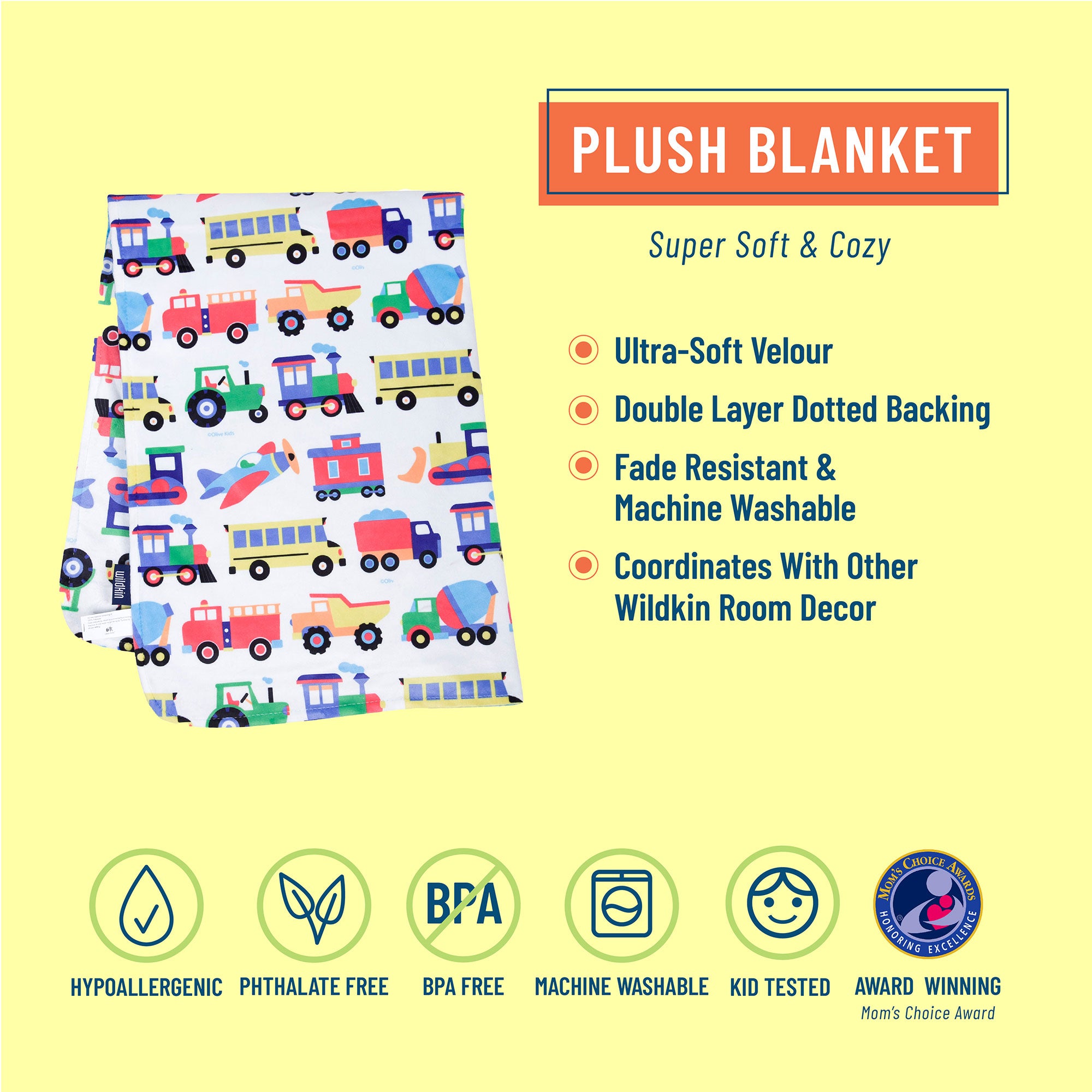Trains, Planes & Trucks Plush Baby Blanket