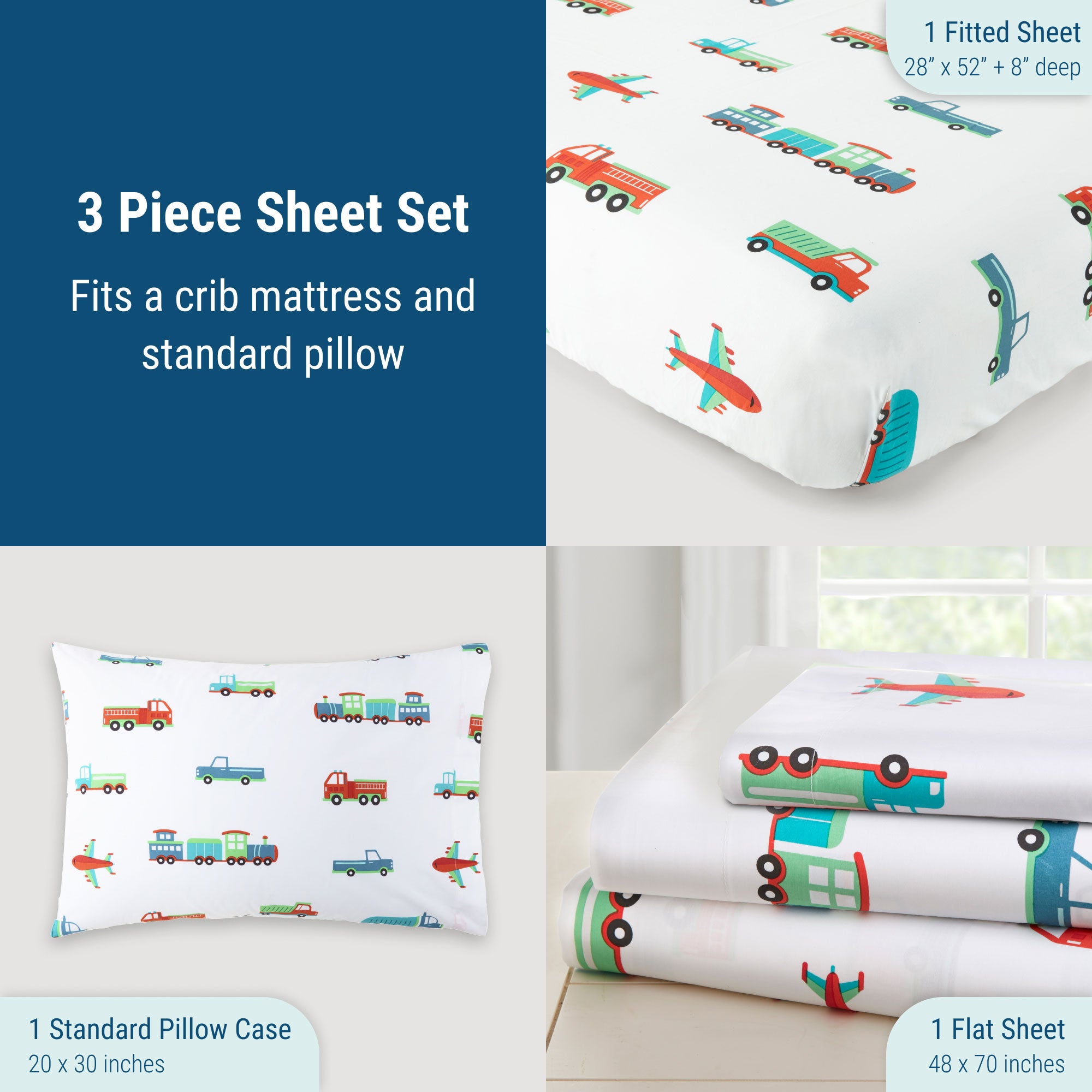 Transportation 100% Cotton Percale Sheet Set