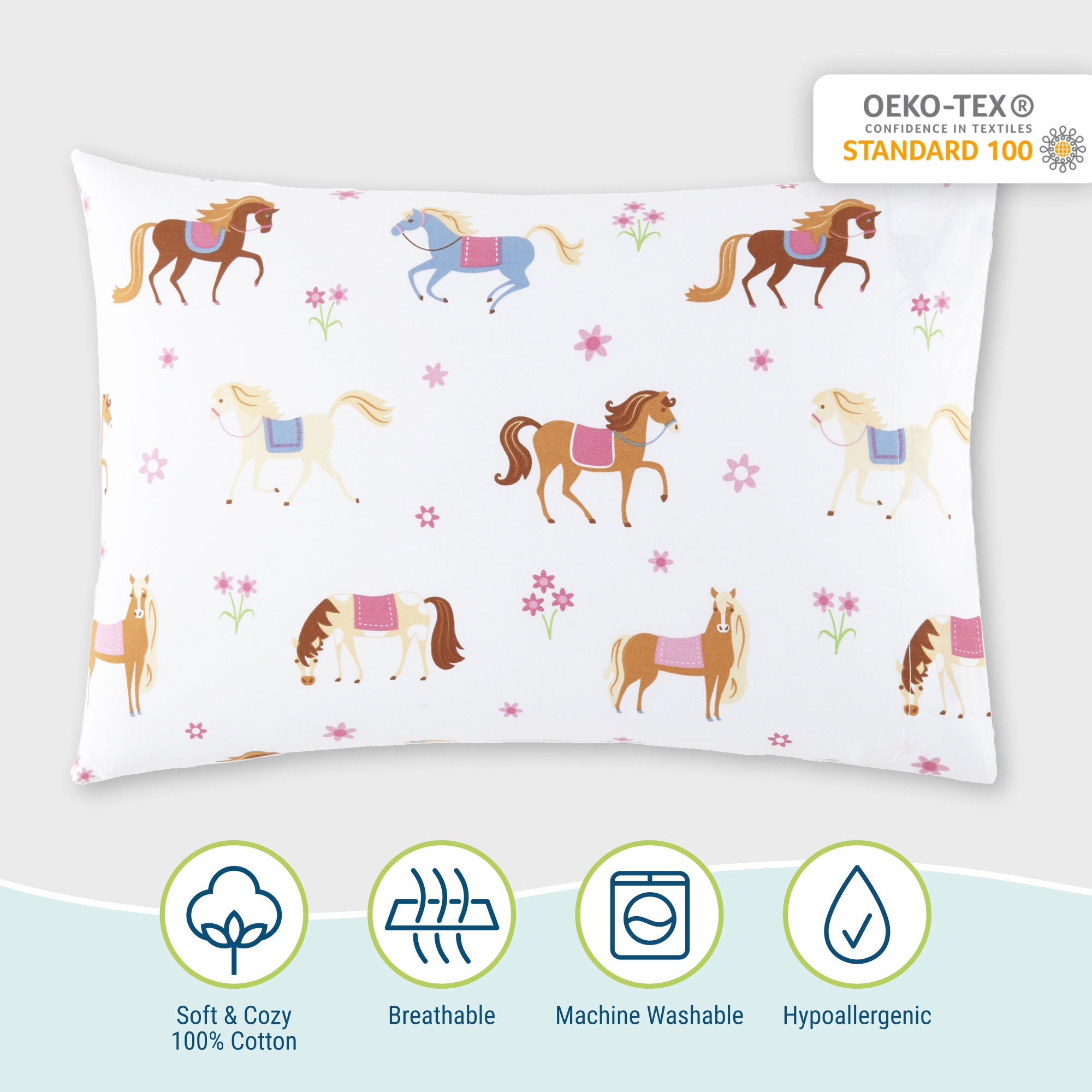 Horses 100% Cotton Percale Pillowcase