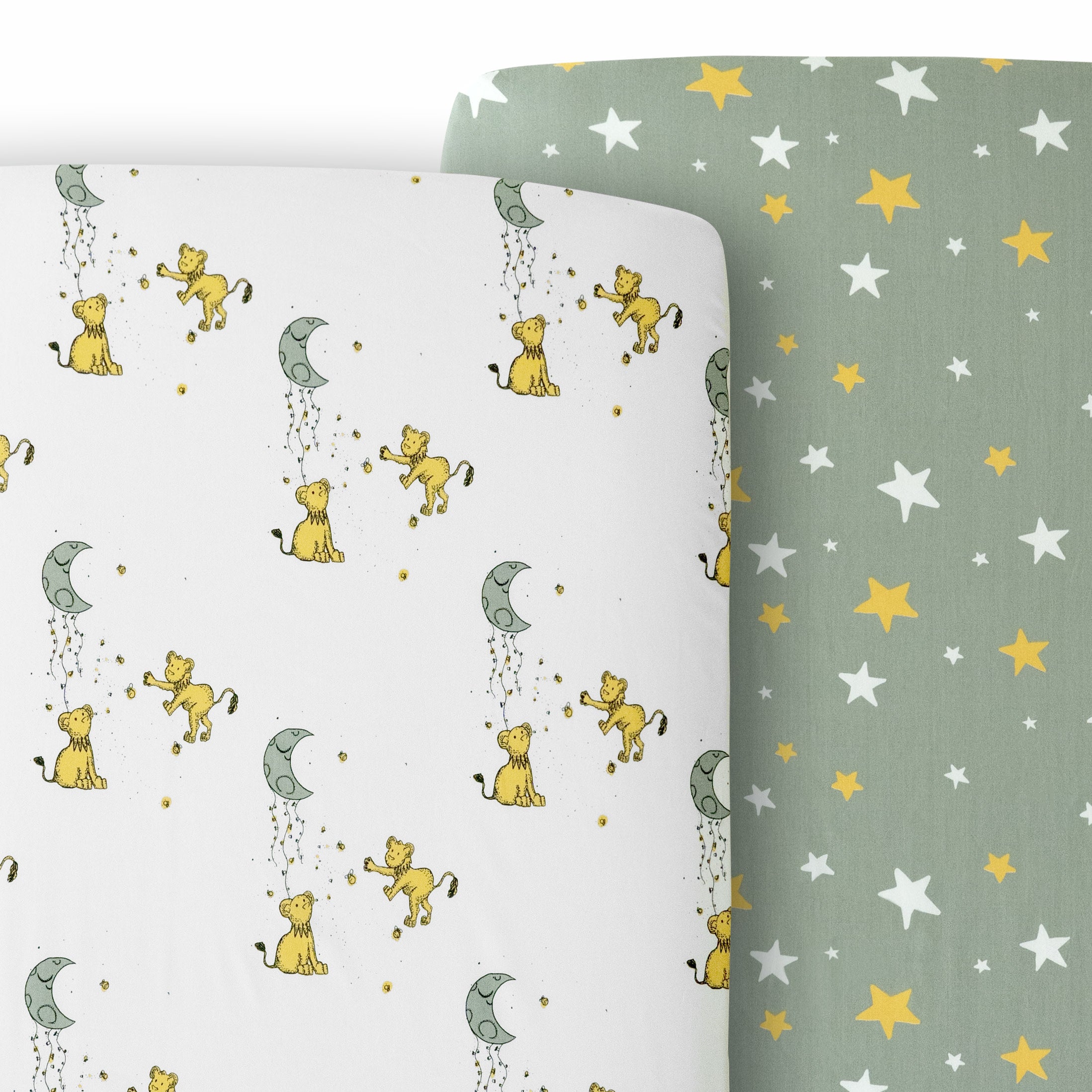 100% Cotton Fitted Crib Sheets - Lions & Stars - 2 Pack