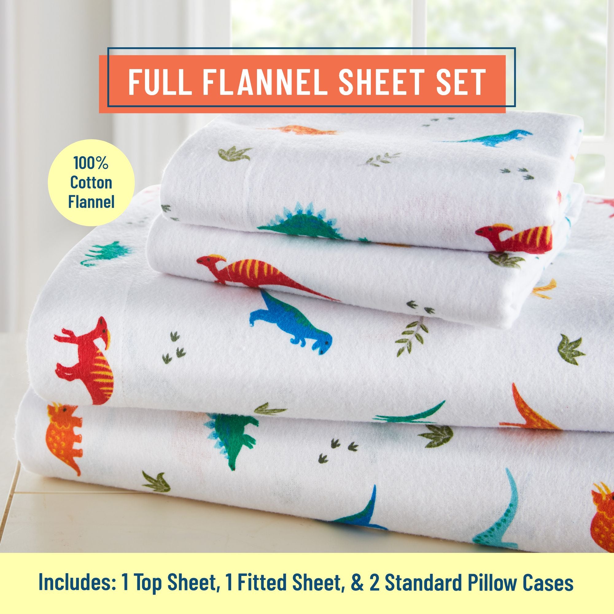 Jurassic Dinosaurs 100% Cotton Flannel Sheet Set - Full