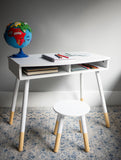 Premium Homework Desk and Stool Set -  White w/ Natural
