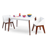 Modern Table & Chair Set - White Table Espresso Legs w/ White Chairs