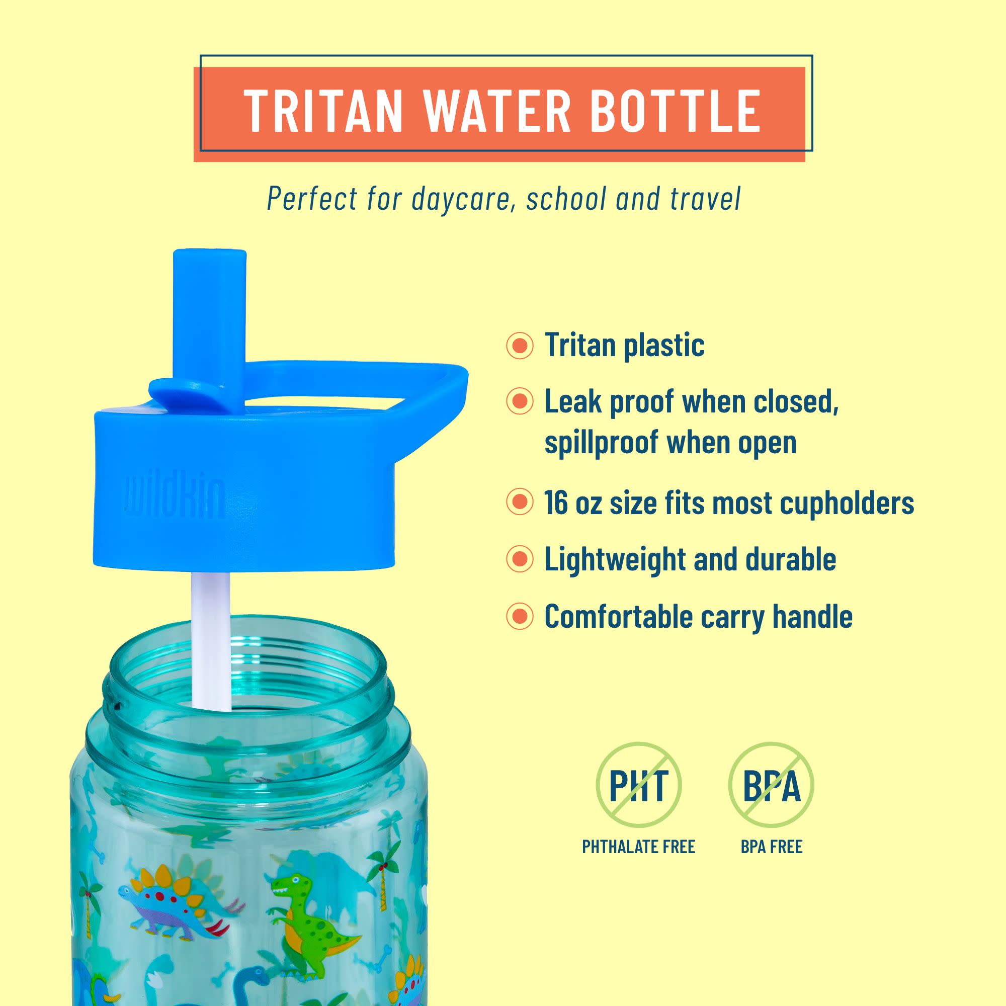 Wildkin Kids 16 oz Tritan Plastic Water Bottle for Boys & Girls (Dinosaur  Land)