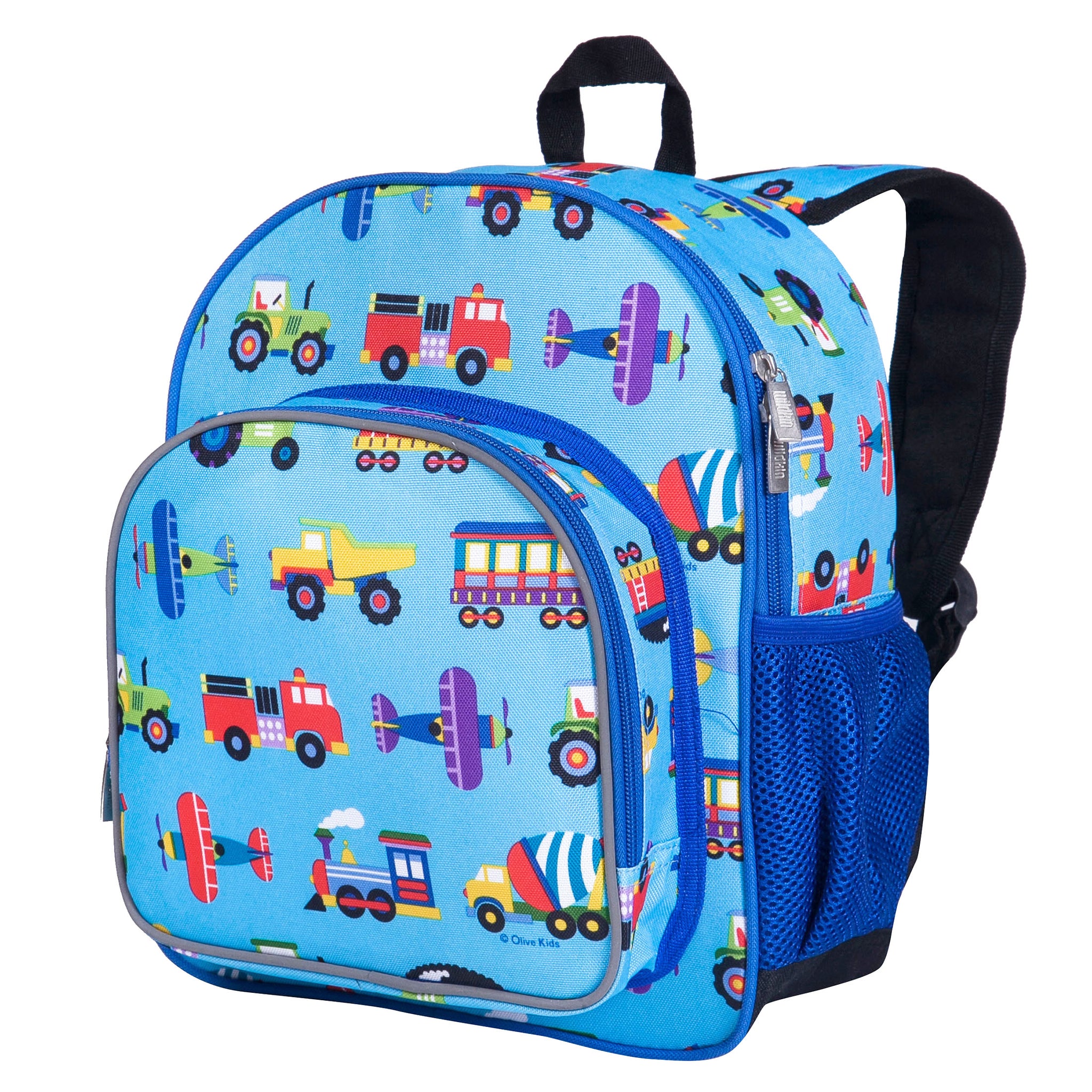 Wildkin Olive Kids Trains, Planes & Trucks 15 Inch Backpack, Blue