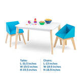 Modern Table & Chair Set - White Table Natural Legs w/ Blue Chairs