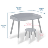 Modern Study Desk and Stool Set - Gray w/ White
