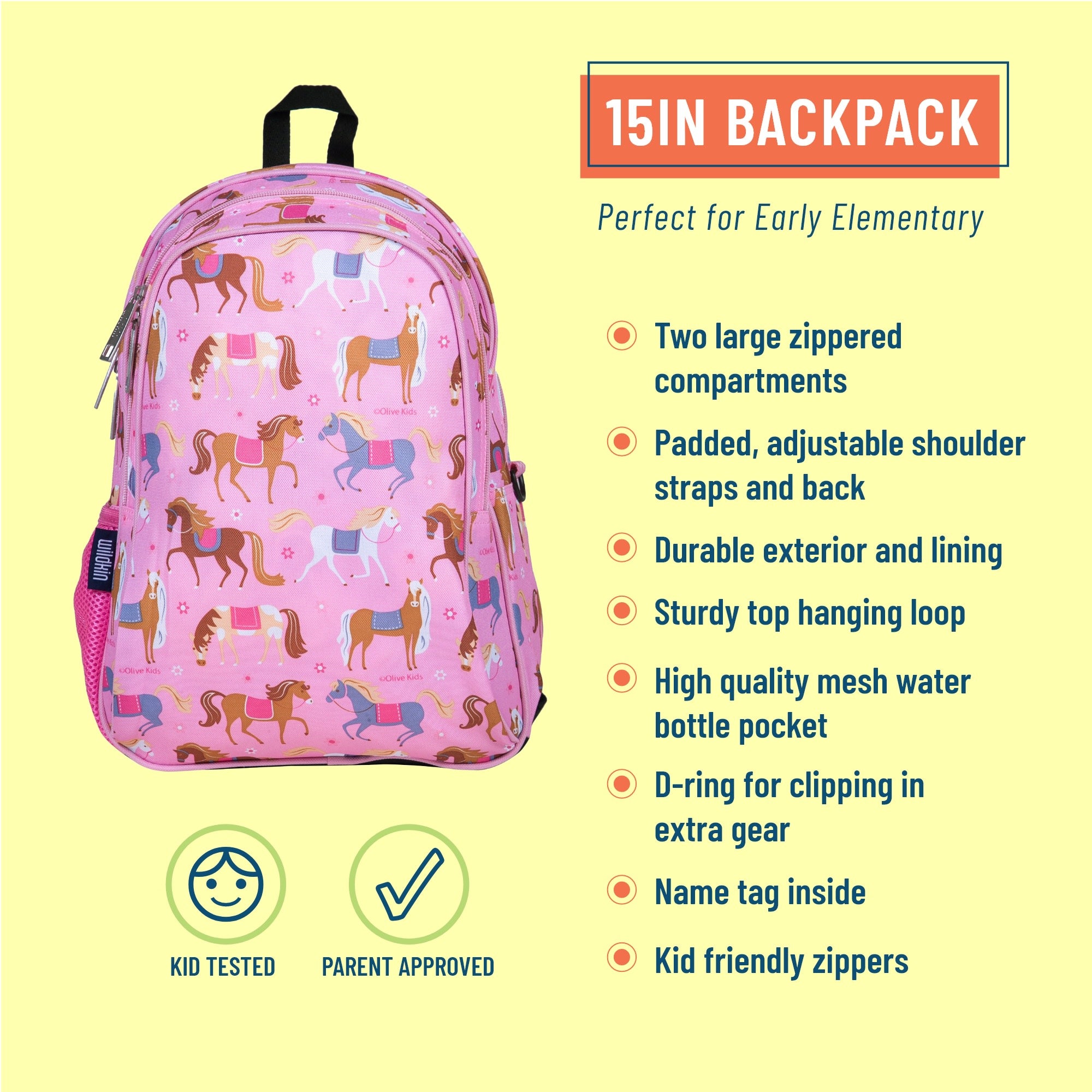Wildkin Horses 15 Backpack - Pink