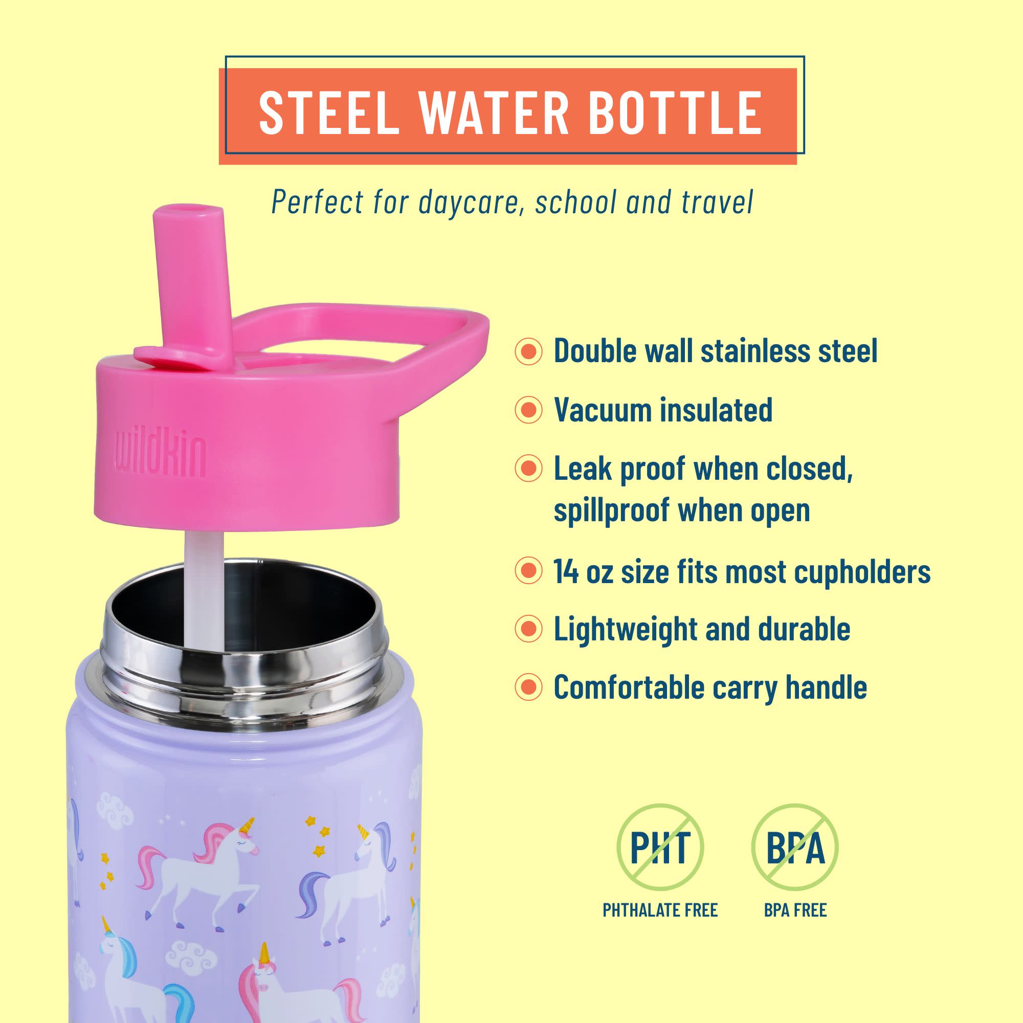 Unicorn Water Bottle, Stainless Steel Kids Water Bottle for School