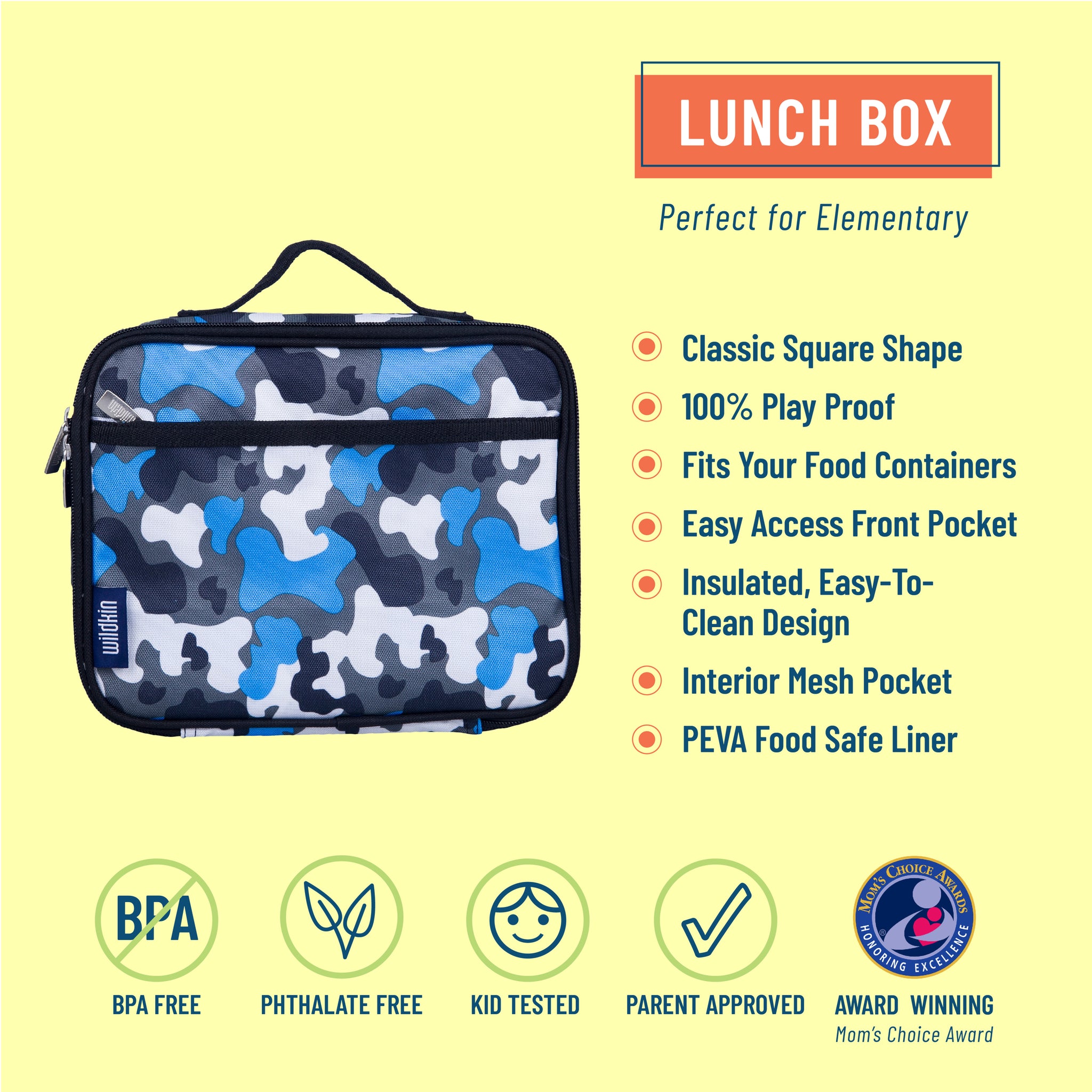 Wildkin 17 Inch Blue Camo Backpack Lunchbox Set Monogram 