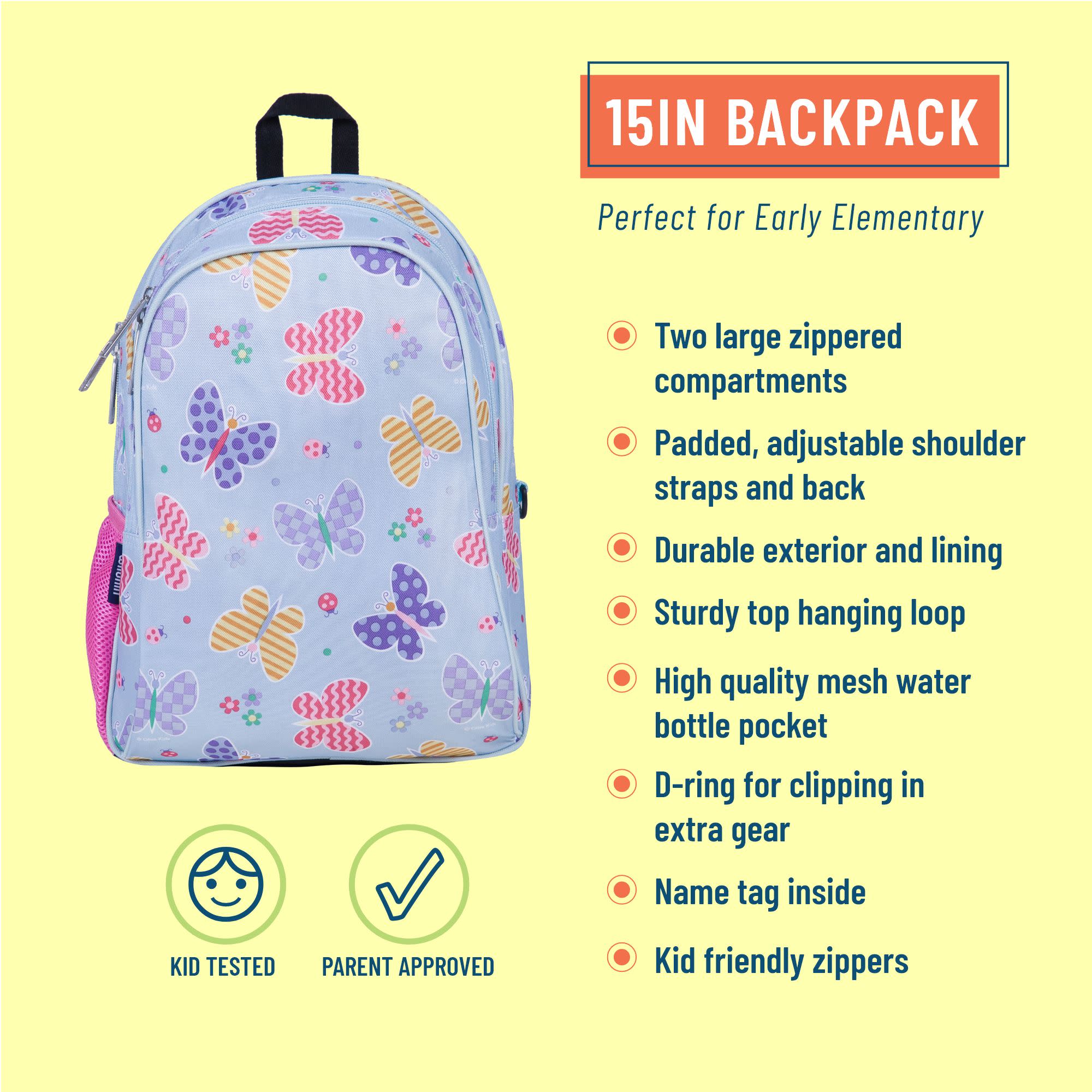 Wildkin Pack 'n Snack Backpack - Olive Kids Butterfly Garden