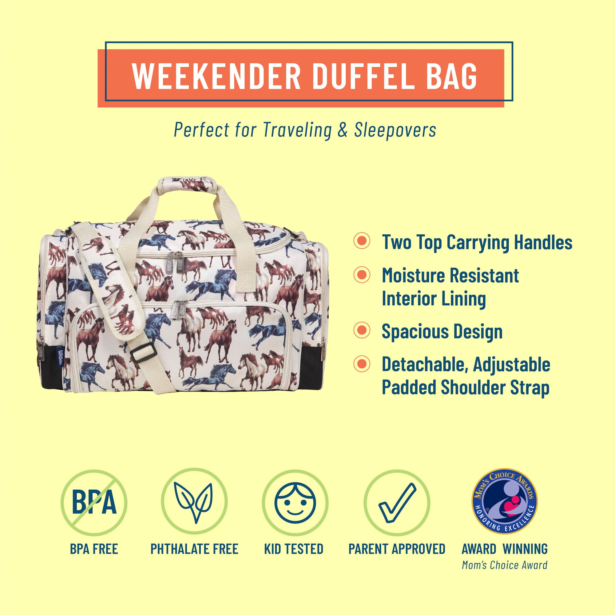 Wildkin Kids Weekender Travel Duffel Bags for Boys & Girls (Horse Dreams)