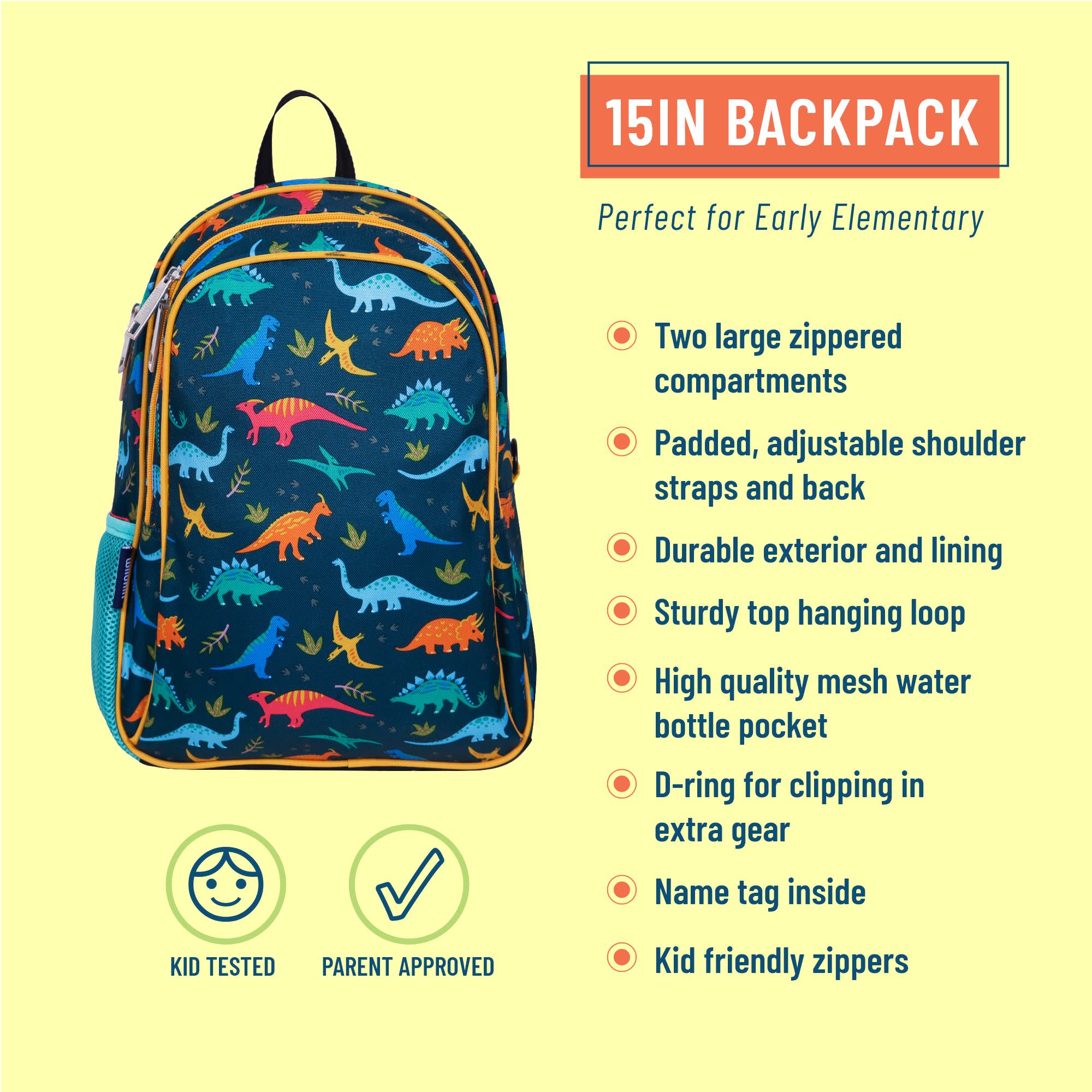 Wildkin 15-Inch Kids Backpack Elementary School Travel Dinosaur Land Blue