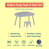 Modern Study Desk and Stool Set - Gray w/ White