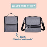 Gray Tweed Two Compartment Lunch Bag