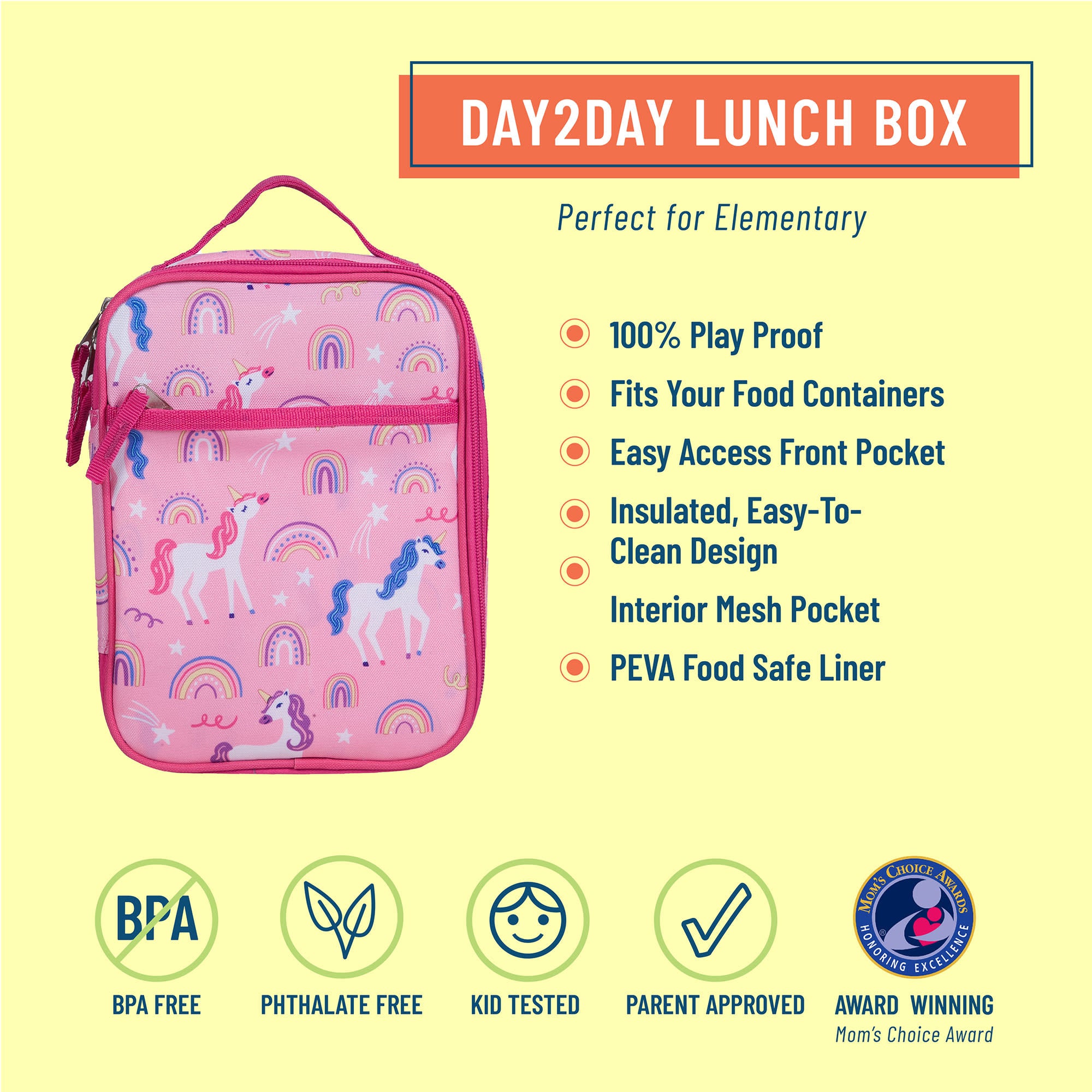 Wildkin Rainbow Unicorns Day2Day Lunch Box Pink