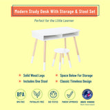 Premium Homework Desk and Stool Set -  White w/ Natural