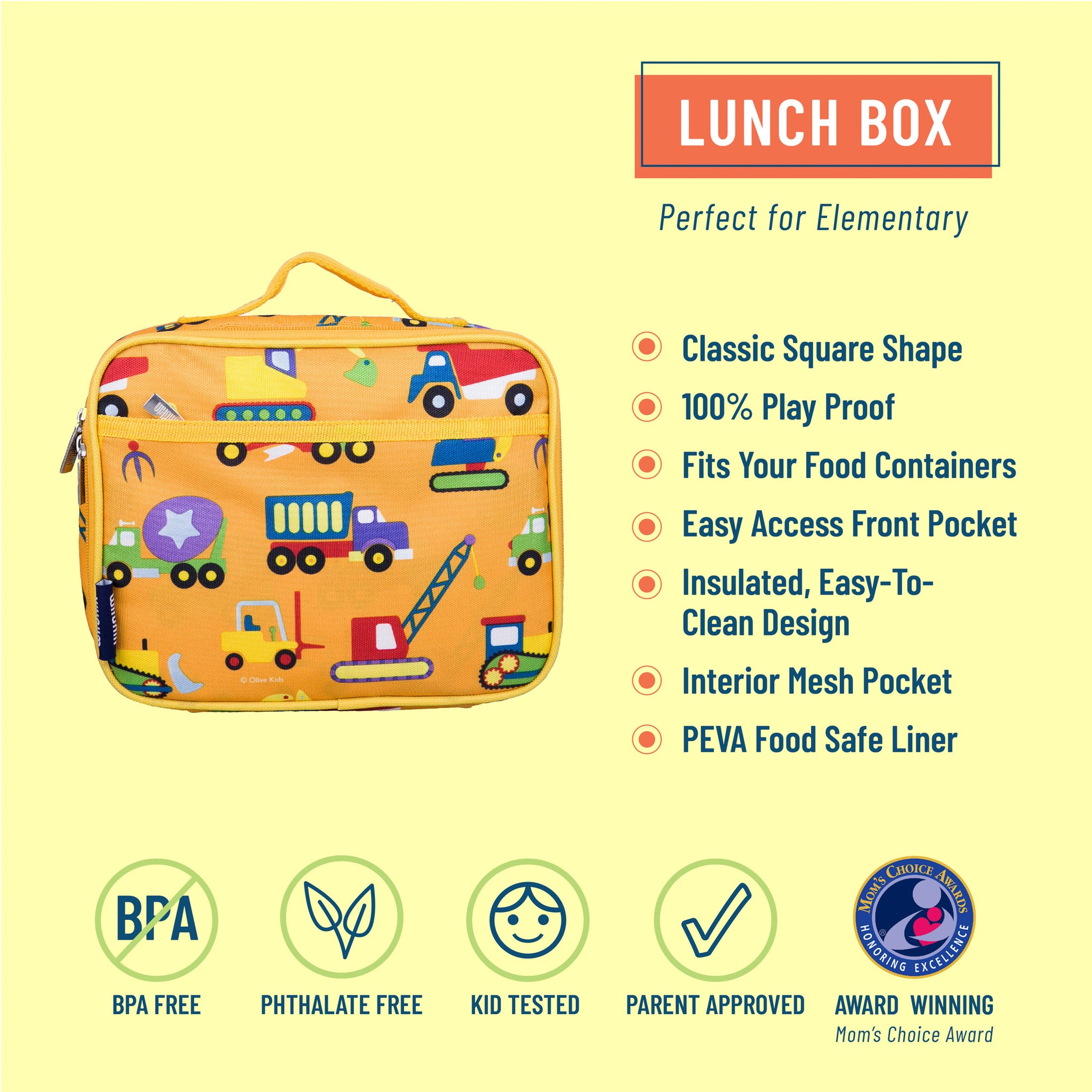 Wildkin Clip-in Lunch Box Bag  Kids Lunch Box -Trains Planes & Trucks