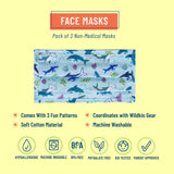 Jurassic Dinosaurs, Shark Attack & Blue Camo Face Masks