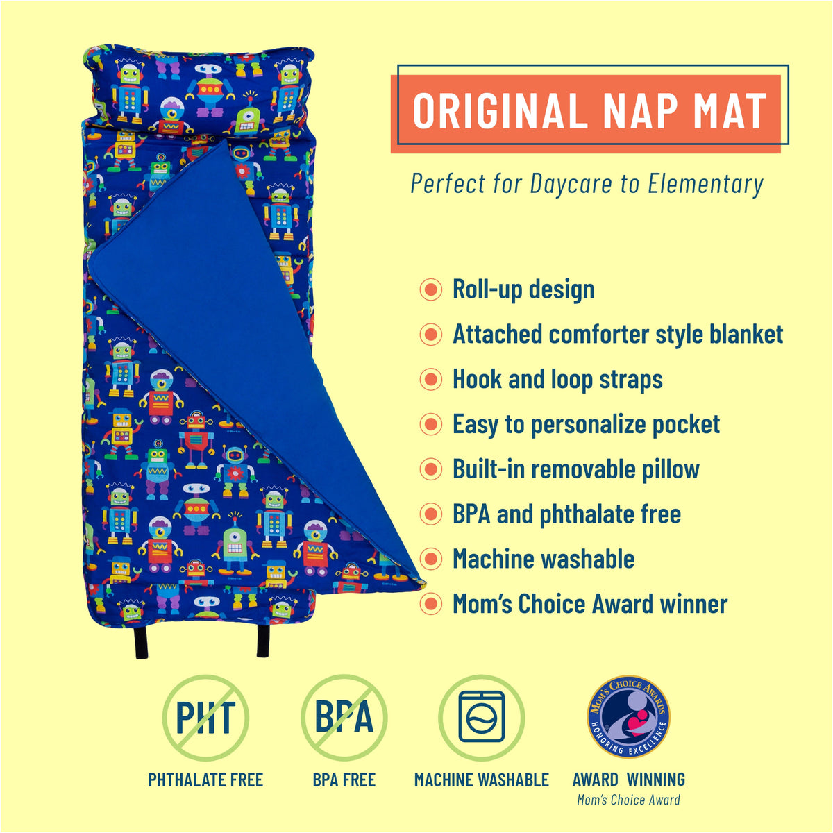 Wildkin Original Nap Mat | Kids Sleeping Mat | Nap Mats - Robots